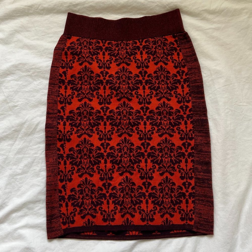 Anthropologie Moth Knit Jacquard Damask Pencil Holiday Christmas Skirt